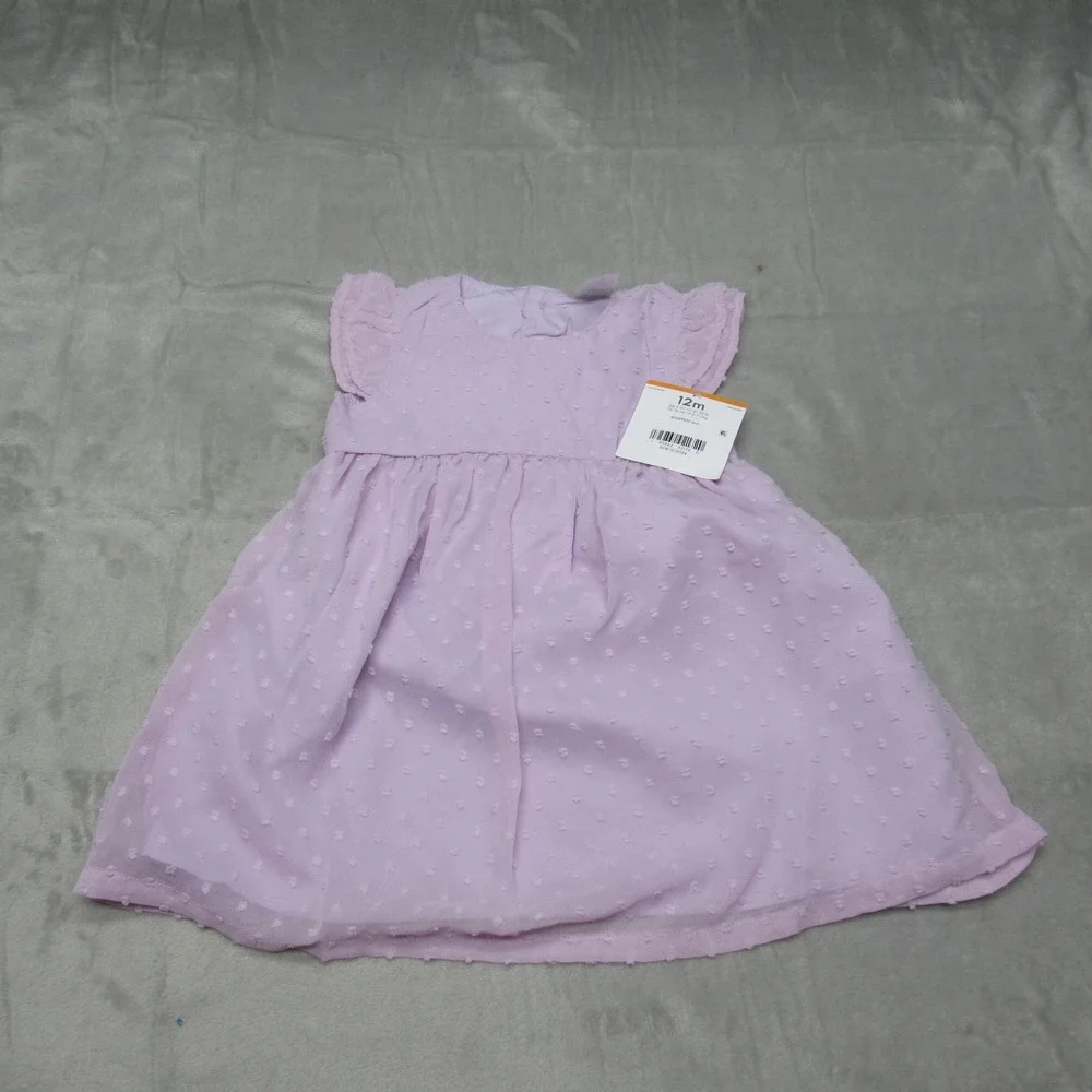Carters Occasion Dress Baby 12M‎ Pink Swiss Dot Flutter Sleeves Skirt Liner NWT